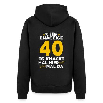 40 Geburtstag Knackig Spruch - Unisex Premium Bio Zip Hoodie - Schwarz - Hinten - Nico (187cm)
