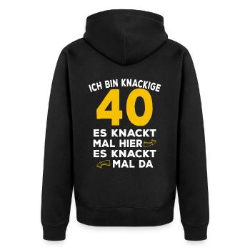 40 Geburtstag Knackig Spruch - Unisex Premium Bio Zip Hoodie - Schwarz - Hinten - Nico (187cm)