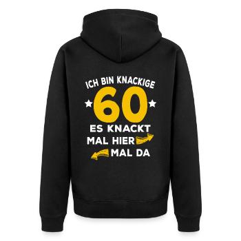 60 Geburtstag Knackig Spruch - Unisex Premium Bio Zip Hoodie - Schwarz - Hinten - Nico (187cm)