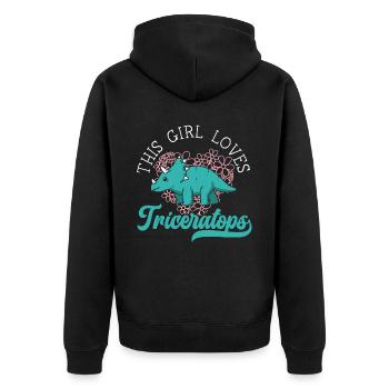 Dieses Mädchen liebt Triceratops Dinosaurier Prähistorisch - Unisex Premium Bio Zip Hoodie - Schwarz - Hinten - Nico (187cm)