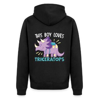 Dieser Junge liebt Triceratops Dinosaurier Prähistorisch - Unisex Premium Bio Zip Hoodie - Schwarz - Hinten - Nico (187cm)