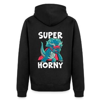 Super Horny Triceratops Dinosaur Prehistoric Dino - Unisex Premium Organic Zip Hoodie - black - Back - Nico (187cm)
