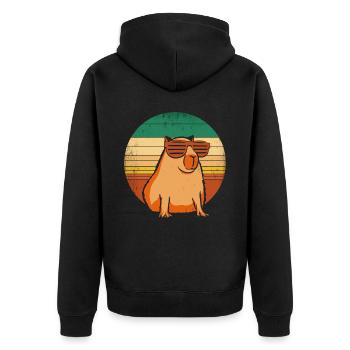 Retro Capybara With Sunglasses Vintage Capibara - Unisex Premium Organic Zip Hoodie - black - Back - Nico (187cm)