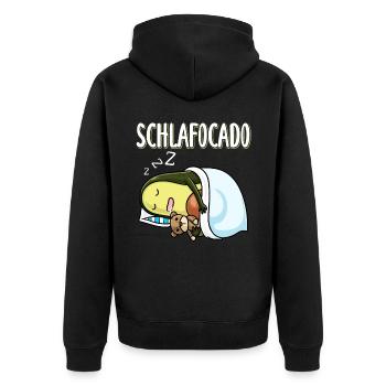 Schlafocado Schlafen Avocado Mit Plüschtier - Unisex Premium Bio Zip Hoodie - Schwarz - Hinten - Nico (187cm)