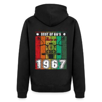 Best Of 60's Geboren 1967 Klassisches Motorrad - Unisex Premium Bio Zip Hoodie - Schwarz - Hinten - Nico (187cm)