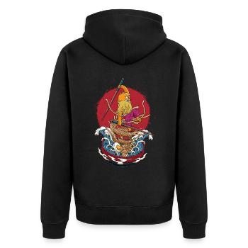 Kawaii Cat Ramen Noodles Samurai Japanese - Unisex Premium Organic Zip Hoodie - black - Back - Nico (187cm)