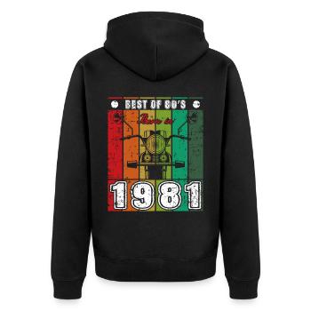 Best Of 80's Geboren 1981 Klassisches Motorrad - Unisex Premium Bio Zip Hoodie - Schwarz - Hinten - Nico (187cm)