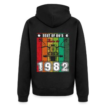 Best Of 80's Geboren 1982 Klassisches Motorrad - Unisex Premium Bio Zip Hoodie - Schwarz - Hinten - Nico (187cm)