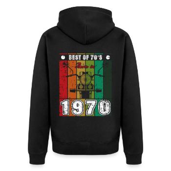 Best Of 70's Geboren 1970 Klassisches Motorrad - Unisex Premium Bio Zip Hoodie - Schwarz - Hinten - Nico (187cm)