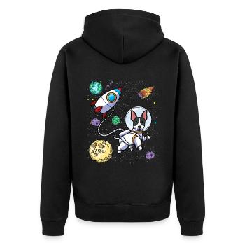 Rat Terrier Hund Im Weltraum Planeten Astronaut - Unisex Premium Bio Zip Hoodie - Schwarz - Hinten - Nico (187cm)