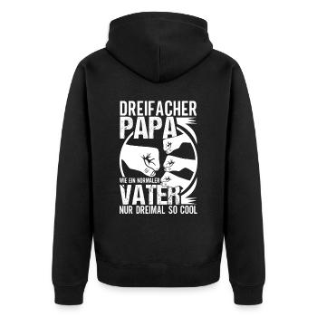 Vatertag Dreifacher Vater Papa hoch 3 Kinder - Unisex Premium Bio Zip Hoodie - Schwarz - Hinten - Nico (187cm)