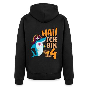 Hai! Ich Bin 4 Einäugiger Piraten Hai 4. - Unisex Premium Bio Zip Hoodie - Schwarz - Hinten - Nico (187cm)