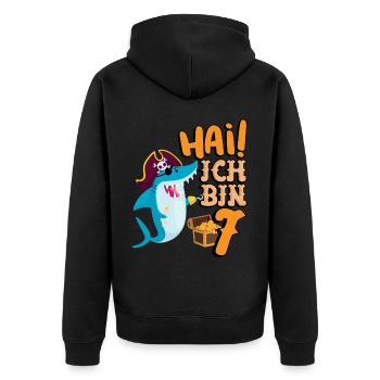 Hai! Ich Bin 7 Einäugiger Piraten Hai 7. - Unisex Premium Bio Zip Hoodie - Schwarz - Hinten - Nico (187cm)