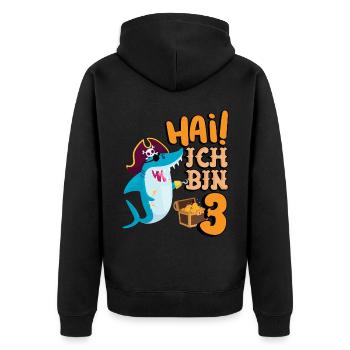 Hai! Ich Bin 3 Einäugige Piratenhaie 3. Geburtstag - Unisex Premium Bio Zip Hoodie - Schwarz - Hinten - Nico (187cm)