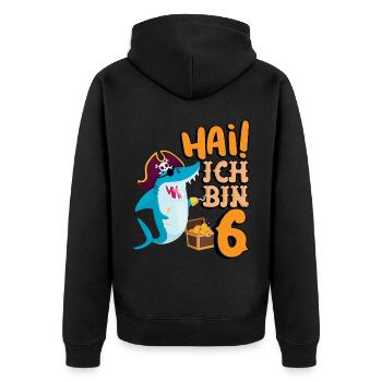 Hai! Ich Bin 6 Einäugiger Piraten Hai 6. - Unisex Premium Bio Zip Hoodie - Schwarz - Hinten - Nico (187cm)
