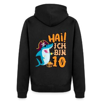 Hai! Ich Bin 10 Einäugiger Piraten Hai 10. - Unisex Premium Bio Zip Hoodie - Schwarz - Hinten - Nico (187cm)