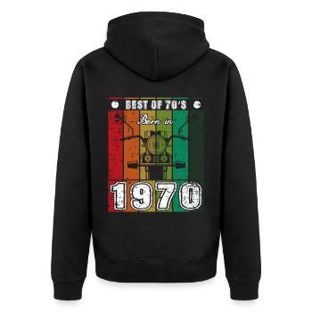 Best Of 70's Geboren 1970 Klassisches Motorrad - Unisex Premium Bio Zip Hoodie - Schwarz - Hinten - Nico (187cm)