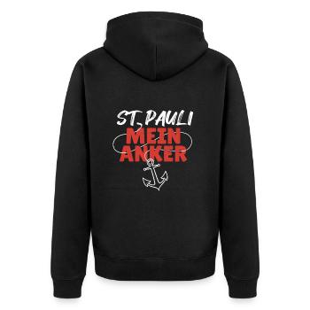 St Pauli mein Anker Paulianer Hamburg Sankt Pauli - Unisex Premium Bio Zip Hoodie - Schwarz - Hinten - Nico (187cm)