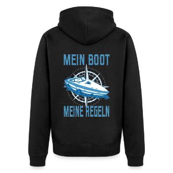 Motorboot Kapitän Boot Seefahrer Sportboot Käpten - Unisex Premium Bio Zip Hoodie - Schwarz - Hinten - Nico (187cm)
