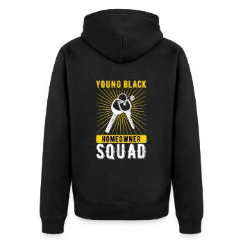 Hauskäufer Einweihungsparty Young Black Houseowner - Unisex Premium Bio Zip Hoodie - Schwarz - Hinten - Nico (187cm)