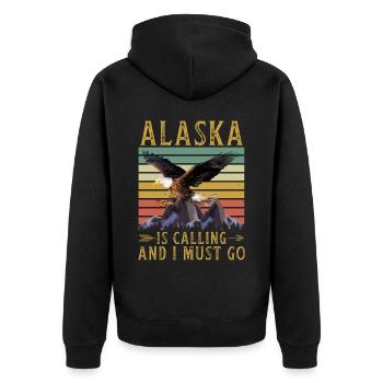 Alaska Geschenk USA Natur Bär Denali Grizzly Wald - Unisex Premium Bio Zip Hoodie - Schwarz - Hinten - Nico (187cm)