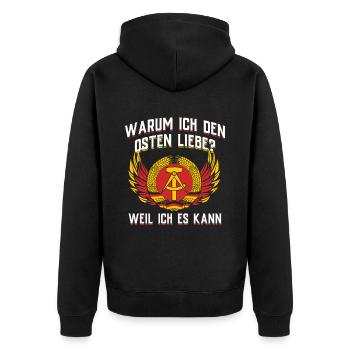 Ostdeutschland Geschenk Osten Ossi DDR Ostalgie - Unisex Premium Bio Zip Hoodie - Schwarz - Hinten - Nico (187cm)