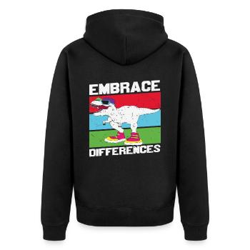 Begrüßen Sie den Unterschied Verschiedene Zitate - Unisex Premium Bio Zip Hoodie - Schwarz - Hinten - Nico (187cm)