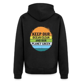 Halten Sie unseren Ozean sauber und planet grün Retro - Unisex Premium Bio Zip Hoodie - Schwarz - Hinten - Nico (187cm)