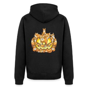 Orange Katzen Halloween Kostüm Kürbis - Unisex Premium Bio Zip Hoodie - Schwarz - Hinten - Nico (187cm)