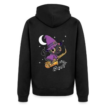 Saxophon Halloween Hexe Kawaii Scary Schwarze - Unisex Premium Bio Zip Hoodie - Schwarz - Hinten - Nico (187cm)