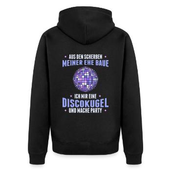 Aus Den Scherben Meiner Ehe Baue Ich Mir Eine Disc - Unisex Premium Bio Zip Hoodie - Schwarz - Hinten - Nico (187cm)