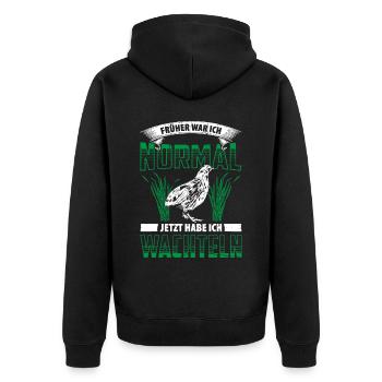 Früher War Ich Normal Jetzt Habe Ich Wachteln - Unisex Premium Bio Zip Hoodie - Schwarz - Hinten - Nico (187cm)