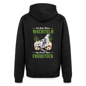 Ich Liebe Meine Wachteln Die Kacken Mein Frühstück - Unisex Premium Bio Zip Hoodie - Schwarz - Hinten - Nico (187cm)