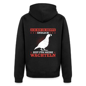 Ich Bin In Rente Endlich Zeit Für Meine Wachteln - Unisex Premium Bio Zip Hoodie - Schwarz - Hinten - Nico (187cm)