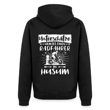 Husum Fahrradfahrer Husumer Radfahrer - Unisex Premium Bio Zip Hoodie - Schwarz - Hinten - Nico (187cm)