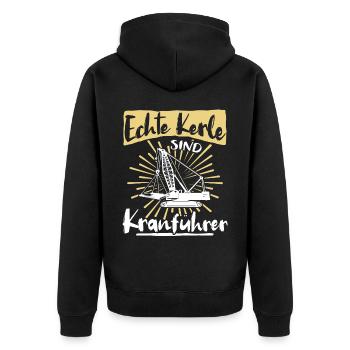 Kranführer Sprüche Kran Kranfahrer - Unisex Premium Bio Zip Hoodie - Schwarz - Hinten - Nico (187cm)