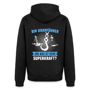 Kranführer Superkraft Kran Kranfahrer - Unisex Premium Bio Zip Hoodie - Schwarz - Hinten - Nico (187cm)