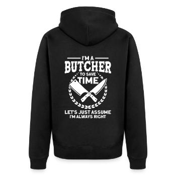 Butcher Gift Butcher Butcher Master Butcher - Unisex Premium Organic Zip Hoodie - black - Back - Nico (187cm)