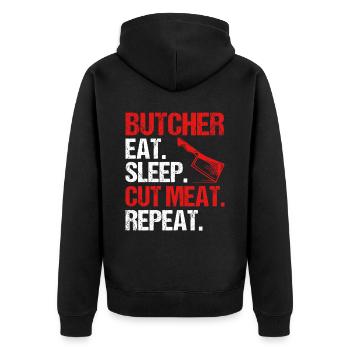 Butcher Gift Butcher Butcher Master Butcher - Unisex Premium Organic Zip Hoodie - black - Back - Nico (187cm)