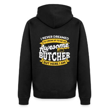 Butcher Gift Butcher Butcher Master Butcher - Unisex Premium Organic Zip Hoodie - black - Back - Nico (187cm)