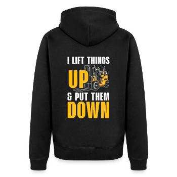 Ich hebe Dinge hoch und lege sie ab Gabelstaplerfahrer - Unisex Premium Bio Zip Hoodie - Schwarz - Hinten - Nico (187cm)