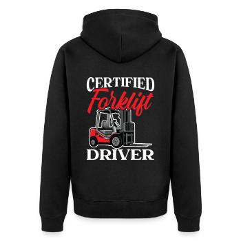 Zertifizierter Gabelstaplerfahrer Job Lagerarbeiter - Unisex Premium Bio Zip Hoodie - Schwarz - Hinten - Nico (187cm)