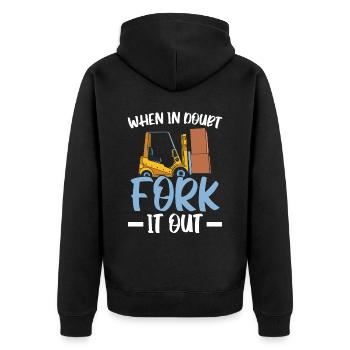 Im Zweifelsfall Gabelstapler-Bediener Arbeiter - Unisex Premium Bio Zip Hoodie - Schwarz - Hinten - Nico (187cm)