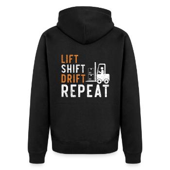 Lift Shift Drift Repeat Gabelstapler Fahrer Lager - Unisex Premium Bio Zip Hoodie - Schwarz - Hinten - Nico (187cm)
