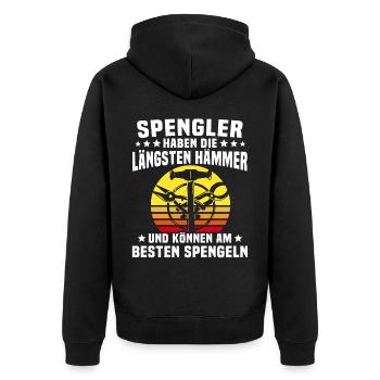 Spengler Bauspengler Spengeln - Unisex Premium Bio Zip Hoodie - Schwarz - Hinten - Nico (187cm)