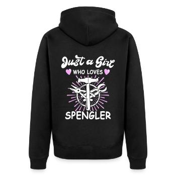 Spengler Bauspengler Spengeln Spenglerin - Unisex Premium Bio Zip Hoodie - Schwarz - Hinten - Nico (187cm)