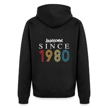 Awesome Since 1980 Geburtstag 1980 Vintage 1980 - Unisex Premium Bio Zip Hoodie - Schwarz - Hinten - Nico (187cm)