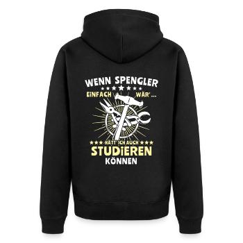 Spengler Bauspengler Spengeln - Unisex Premium Bio Zip Hoodie - Schwarz - Hinten - Nico (187cm)
