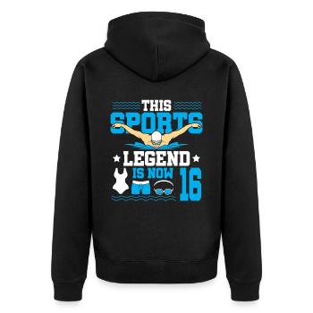 Cette légende du sport a maintenant 16 ans et nage - Veste à capuche bio Premium Unisexe - noir - Dos - Nico (187cm)
