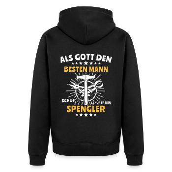 Spengler Bauspengler Spengeln - Unisex Premium Bio Zip Hoodie - Schwarz - Hinten - Nico (187cm)